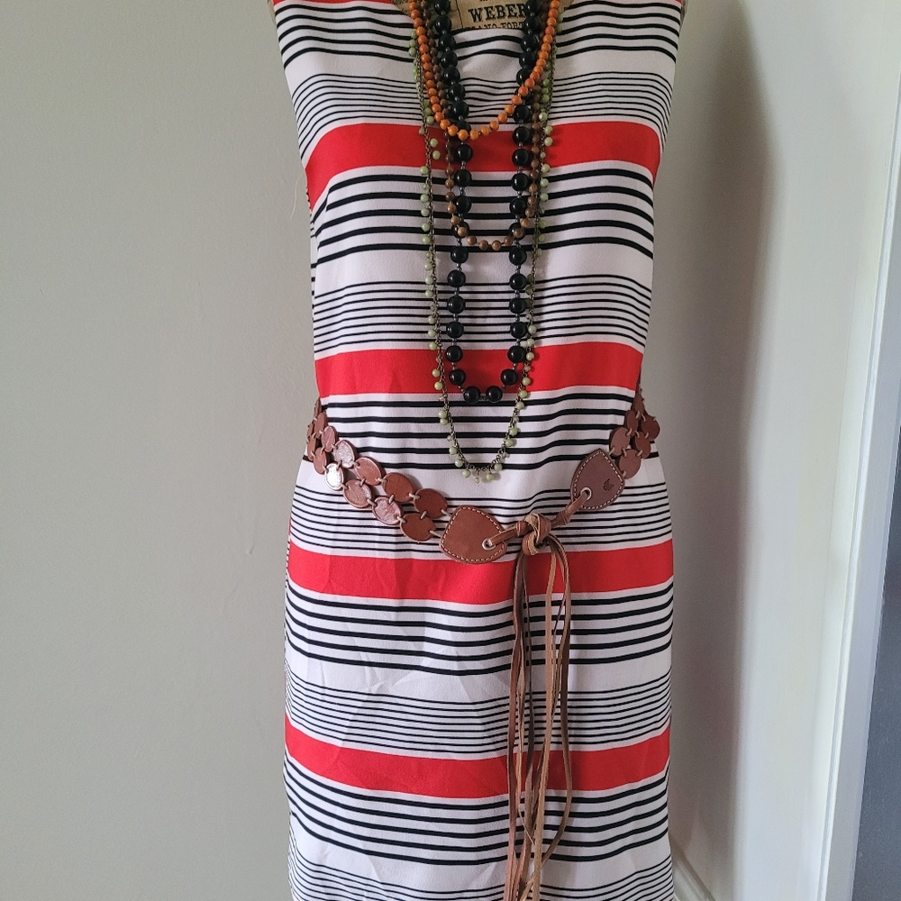 Calvin Klein Brown Leather fringe boho tie belt - Picture 4 of 8